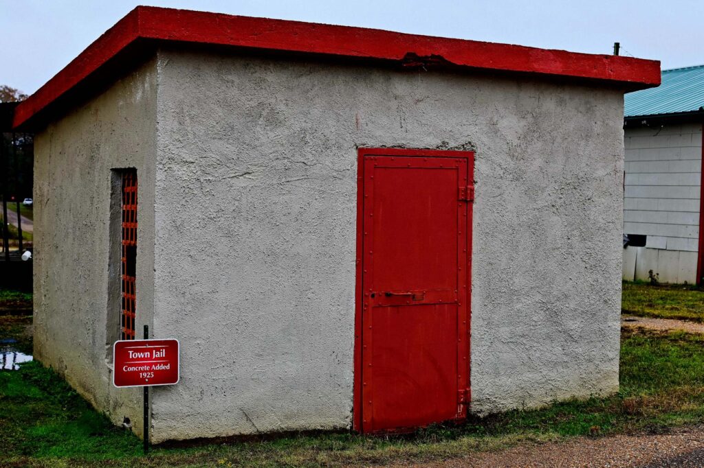 Front of old town jail in Bernice, Louisiana.