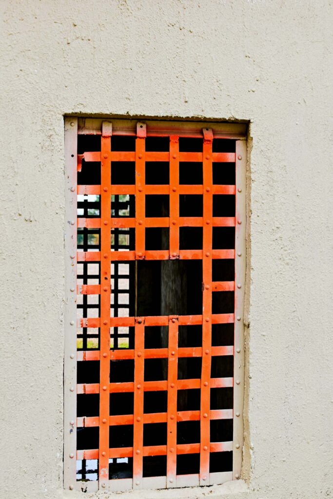 Cell bars on old town jail in Bernice, Louisiana.